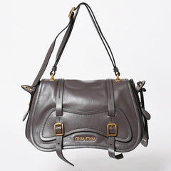 Very Good Condition MIU MIU Grace Looks Shoulder Bag 5BN088 Calf Leather Smoke Gray Handbag Gold Hardware Used 4a005275