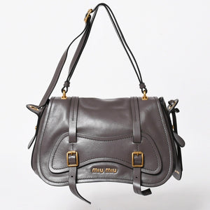 Very Good Condition MIU MIU Grace Looks Shoulder Bag 5BN088 Calf Leather Smoke Gray Handbag Gold Hardware Used 4a005275
