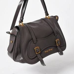 Very Good Condition MIU MIU Grace Looks Shoulder Bag 5BN088 Calf Leather Smoke Gray Handbag Gold Hardware Used 4a005275