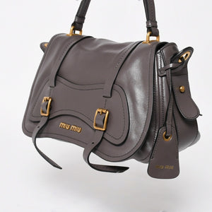 Very Good Condition MIU MIU Grace Looks Shoulder Bag 5BN088 Calf Leather Smoke Gray Handbag Gold Hardware Used 4a005275