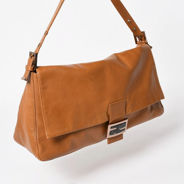 FENDI フェンディ ワンショルダーバッグ マンマバケット キャラメルブラウン シルバー金具 本革 8BR030 美品 中古 4a004861