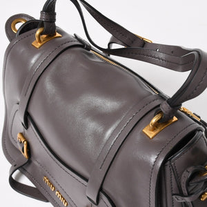 Very Good Condition MIU MIU Grace Looks Shoulder Bag 5BN088 Calf Leather Smoke Gray Handbag Gold Hardware Used 4a005275