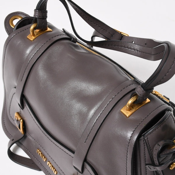 Very Good Condition MIU MIU Grace Looks Shoulder Bag 5BN088 Calf Leather Smoke Gray Handbag Gold Hardware Used 4a005275