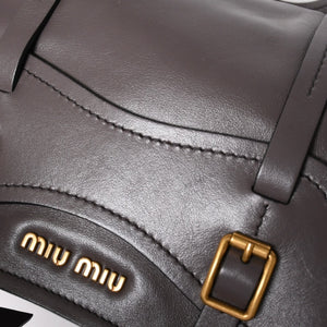 Very Good Condition MIU MIU Grace Looks Shoulder Bag 5BN088 Calf Leather Smoke Gray Handbag Gold Hardware Used 4a005275