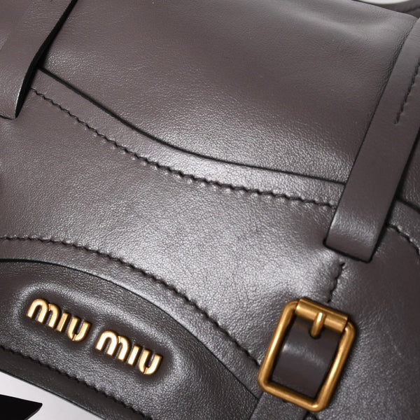 Very Good Condition MIU MIU Grace Looks Shoulder Bag 5BN088 Calf Leather Smoke Gray Handbag Gold Hardware Used 4a005275