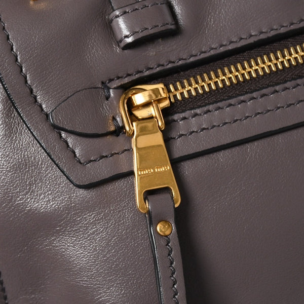 Very Good Condition MIU MIU Grace Looks Shoulder Bag 5BN088 Calf Leather Smoke Gray Handbag Gold Hardware Used 4a005275