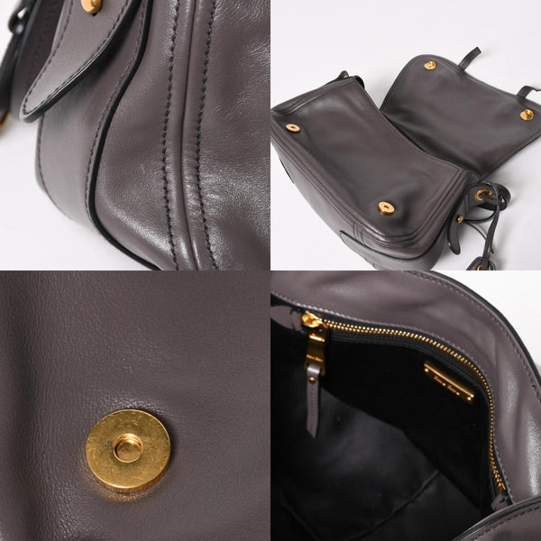 Very Good Condition MIU MIU Grace Looks Shoulder Bag 5BN088 Calf Leather Smoke Gray Handbag Gold Hardware Used 4a005275