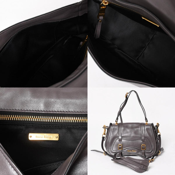 Very Good Condition MIU MIU Grace Looks Shoulder Bag 5BN088 Calf Leather Smoke Gray Handbag Gold Hardware Used 4a005275