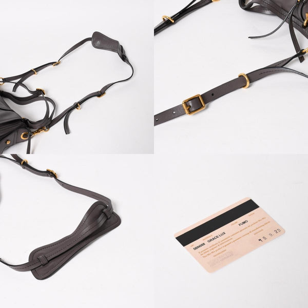 Very Good Condition MIU MIU Grace Looks Shoulder Bag 5BN088 Calf Leather Smoke Gray Handbag Gold Hardware Used 4a005275