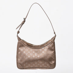 極美品 LOUIS VUITTON ルイヴィトン モノグラムサテン リトルブローニュ ショルダーバッグ M92143 ベージュ サテン生地 レザー シルバー金具 中古 4a005263