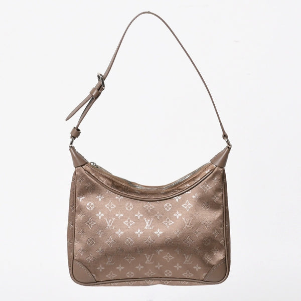 極美品 LOUIS VUITTON ルイヴィトン モノグラムサテン リトルブローニュ ショルダーバッグ M92143 ベージュ サテン生地 レザー シルバー金具 中古 4a005263