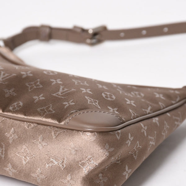 極美品 LOUIS VUITTON ルイヴィトン モノグラムサテン リトルブローニュ ショルダーバッグ M92143 ベージュ サテン生地 レザー シルバー金具 中古 4a005263