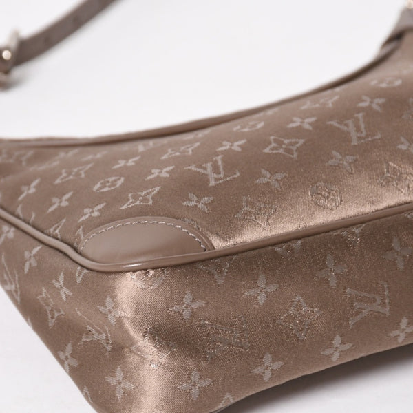 極美品 LOUIS VUITTON ルイヴィトン モノグラムサテン リトルブローニュ ショルダーバッグ M92143 ベージュ サテン生地 レザー シルバー金具 中古 4a005263