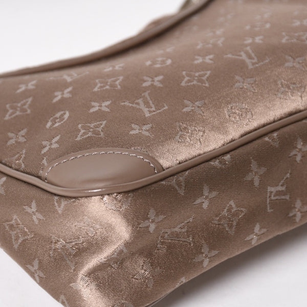 極美品 LOUIS VUITTON ルイヴィトン モノグラムサテン リトルブローニュ ショルダーバッグ M92143 ベージュ サテン生地 レザー シルバー金具 中古 4a005263
