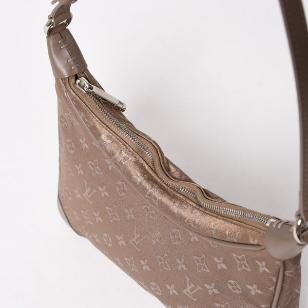 極美品 LOUIS VUITTON ルイヴィトン モノグラムサテン リトルブローニュ ショルダーバッグ M92143 ベージュ サテン生地 レザー シルバー金具 中古 4a005263
