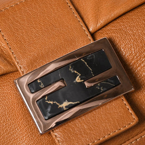 FENDI フェンディ ワンショルダーバッグ マンマバケット キャラメルブラウン シルバー金具 本革 8BR030 美品 中古 4a004861