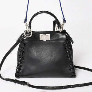FENDI フェンディ ミニピーカブー ハンドバッグ 8BN244 ショルダーバッグ レースアップ ブラック ブルー シルバー金具 美品 中古 4a005336