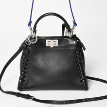 Load image into Gallery viewer, FENDI フェンディ ミニピーカブー ハンドバッグ 8BN244 ショルダーバッグ レースアップ ブラック ブルー ホワイト シルバー金具 美品 中古 4a005336
