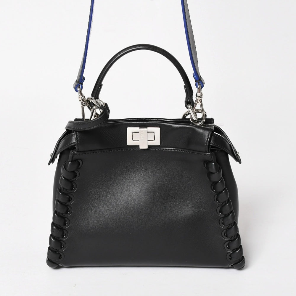 FENDI Mini Peekaboo Handbag 8BN244 Shoulder Bag Lace Up Black Blue Silver Hardware Good Condition Used 4a005336