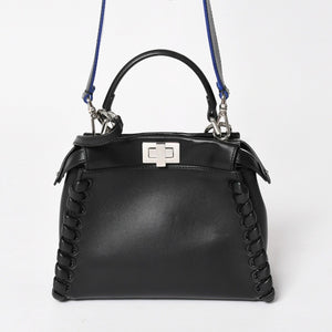 FENDI フェンディ ミニピーカブー ハンドバッグ 8BN244 ショルダーバッグ レースアップ ブラック ブルー シルバー金具 美品 中古 4a005336