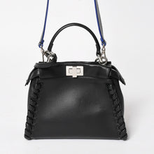 Load image into Gallery viewer, FENDI フェンディ ミニピーカブー ハンドバッグ 8BN244 ショルダーバッグ レースアップ ブラック ブルー ホワイト シルバー金具 美品 中古 4a005336
