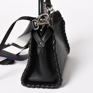 FENDI フェンディ ミニピーカブー ハンドバッグ 8BN244 ショルダーバッグ レースアップ ブラック ブルー シルバー金具 美品 中古 4a005336