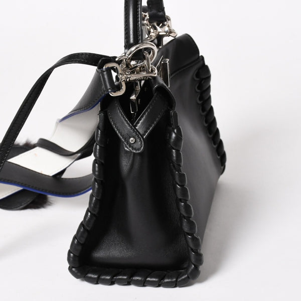 FENDI フェンディ ミニピーカブー ハンドバッグ 8BN244 ショルダーバッグ レースアップ ブラック ブルー シルバー金具 美品 中古 4a005336