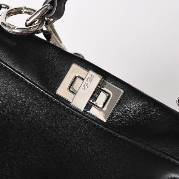 FENDI フェンディ ミニピーカブー ハンドバッグ 8BN244 ショルダーバッグ レースアップ ブラック ブルー シルバー金具 美品 中古 4a005336