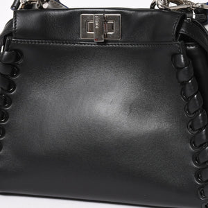 FENDI フェンディ ミニピーカブー ハンドバッグ 8BN244 ショルダーバッグ レースアップ ブラック ブルー シルバー金具 美品 中古 4a005336