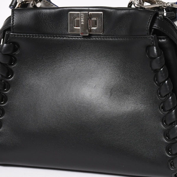 FENDI フェンディ ミニピーカブー ハンドバッグ 8BN244 ショルダーバッグ レースアップ ブラック ブルー シルバー金具 美品 中古 4a005336