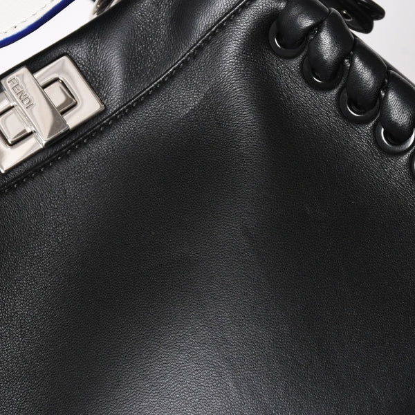 FENDI フェンディ ミニピーカブー ハンドバッグ 8BN244 ショルダーバッグ レースアップ ブラック ブルー シルバー金具 美品 中古 4a005336