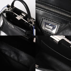FENDI フェンディ ミニピーカブー ハンドバッグ 8BN244 ショルダーバッグ レースアップ ブラック ブルー シルバー金具 美品 中古 4a005336