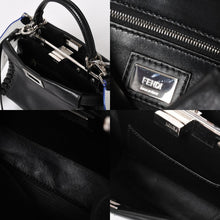 Load image into Gallery viewer, FENDI フェンディ ミニピーカブー ハンドバッグ 8BN244 ショルダーバッグ レースアップ ブラック ブルー ホワイト シルバー金具 美品 中古 4a005336