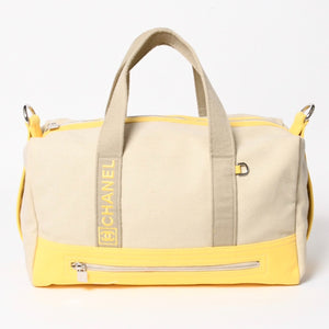 CHANEL CHANEL Sports Line Boston Bag Coco Mark No. 12 Canvas Yellow Beige Silver Hardware Good Condition Used 4a004912