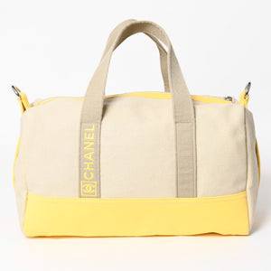 CHANEL CHANEL Sports Line Boston Bag Coco Mark No. 12 Canvas Yellow Beige Silver Hardware Good Condition Used 4a004912