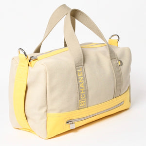 CHANEL CHANEL Sports Line Boston Bag Coco Mark No. 12 Canvas Yellow Beige Silver Hardware Good Condition Used 4a004912