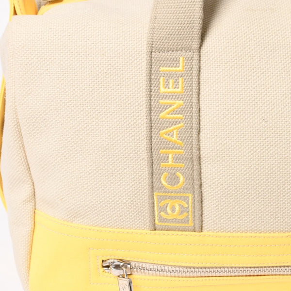 CHANEL CHANEL Sports Line Boston Bag Coco Mark No. 12 Canvas Yellow Beige Silver Hardware Good Condition Used 4a004912