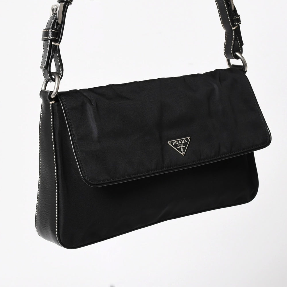 PRADA プラダ ハンドバッグ ショルダーバッグ ブラック ナイロン テスート サファーノ レザー 美品 中古 4a004862