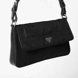 PRADA プラダ ハンドバッグ ショルダーバッグ ブラック ナイロン テスート サファーノ レザー 美品 中古 4a004862