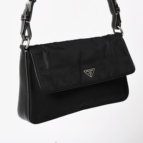 PRADA プラダ ハンドバッグ ショルダーバッグ ブラック ナイロン テスート サファーノ レザー 美品 中古 4a004862