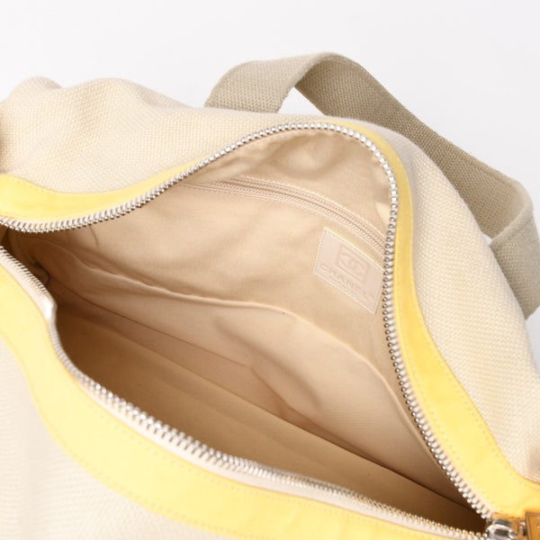 CHANEL CHANEL Sports Line Boston Bag Coco Mark No. 12 Canvas Yellow Beige Silver Hardware Good Condition Used 4a004912