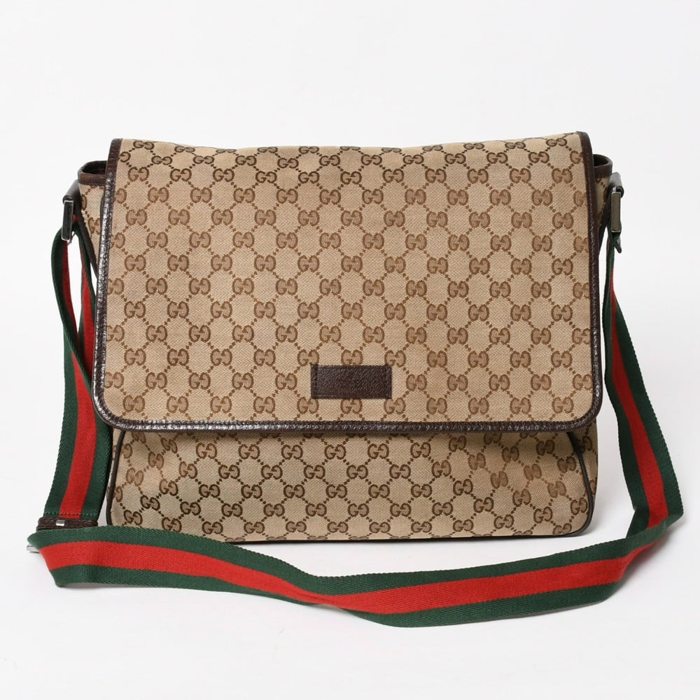 GUCCI グッチ ウェブストラップメッセンジャー ショルダーバッグ 233052 GGキャンバス シェリーライン ブラウン 美品 中古 4a004839
