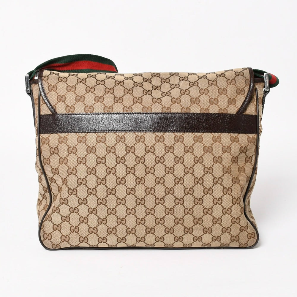 GUCCI グッチ ウェブストラップメッセンジャー ショルダーバッグ 233052 GGキャンバス シェリーライン ブラウン 美品 中古 4a004839