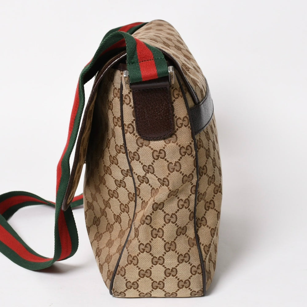 GUCCI グッチ ウェブストラップメッセンジャー ショルダーバッグ 233052 GGキャンバス シェリーライン ブラウン 美品 中古 4a004839