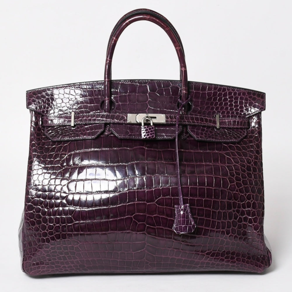 極美品 HERMES エルメス Birkin 40 バーキン40 ハンドバッグ □P刻印 アメジスト ポロサス 2012年製 シルバー金具 内縫い 中古 4a005364