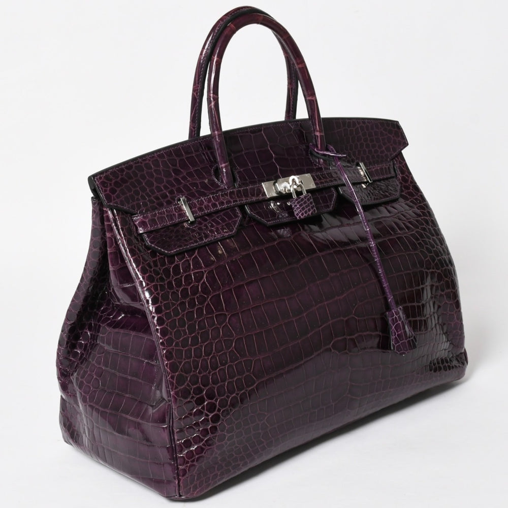極美品 HERMES エルメス Birkin 40 バーキン40 ハンドバッグ □P刻印 アメジスト ポロサス 2012年製 シルバー金具 内縫い 中古 4a005364