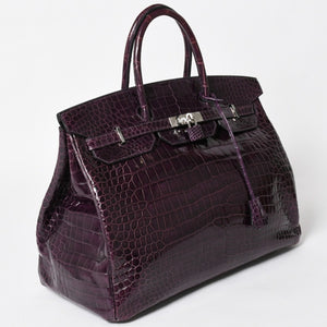 極美品 HERMES エルメス Birkin 40 バーキン40 ハンドバッグ □P刻印 アメジスト ポロサス 2012年製 シルバー金具 内縫い 中古 4a005364