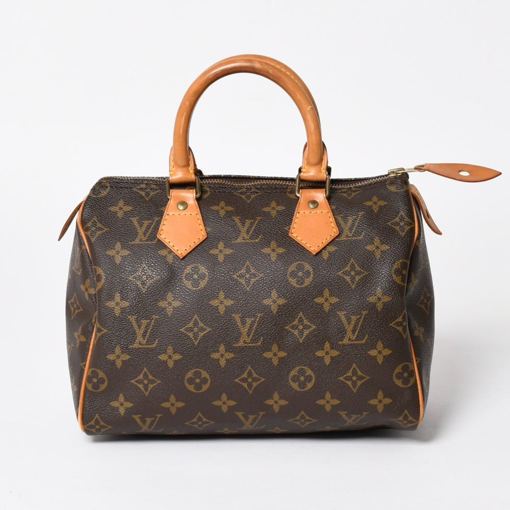 LOUIS VUITTON ルイヴィトン スピーディ25 ハンドバック M41528 モノグラム PVC ヌメ革 レザー ブラウン ゴールド金具 美品 中古 4a004871