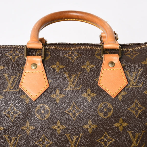 LOUIS VUITTON ルイヴィトン スピーディ25 ハンドバック M41528 モノグラム PVC ヌメ革 レザー ブラウン ゴールド金具 美品 中古 4a004871
