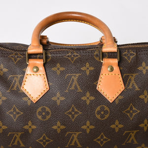 LOUIS VUITTON ルイヴィトン スピーディ25 ハンドバック M41528 モノグラム PVC ヌメ革 レザー ブラウン ゴールド金具 美品 中古 4a004871